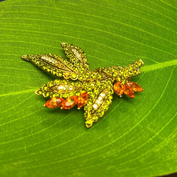 Vintage brooch with paradise, green and orange topaz and clear stones - Picture 2 of 3